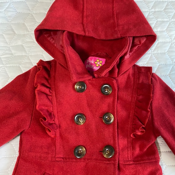Toddler 4T Red Pea Coat with hood and pockets - Picture 2 of 9
